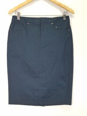 Kit and Ace Pencil Midi Skirt Womens Size 8 Dark Blue Silk Cotton Blend Stretch